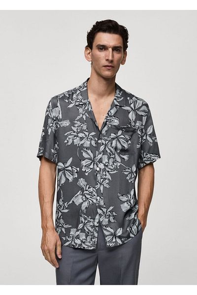 MANGO Man Cămașă cu imprimeu Hawaii cu croială obișnuită