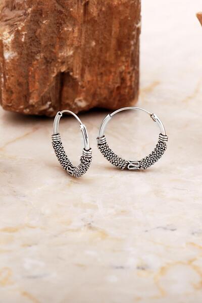 Sümer Telkari 18 Mm Elişi Gümüş Halka Küpe 7063