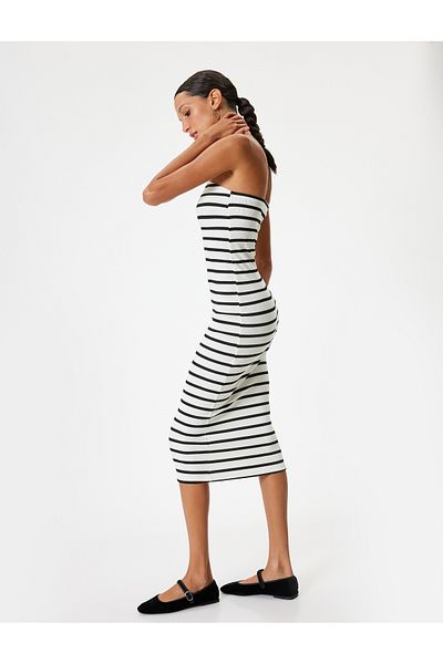 Koton Midi Slip Φόρεμα Στράπλες Γιακάς Αμάνικο Slim Fit