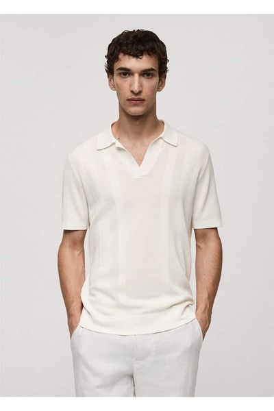 MANGO Man Geripptes Strick-Poloshirt