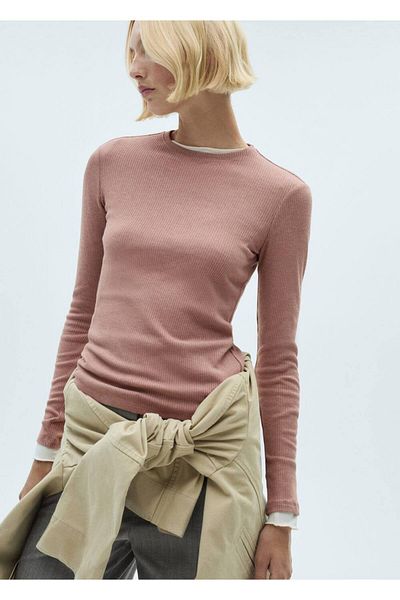 MANGO Woman Tricou tricotat cu nervuri