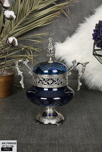 Vitale Eskitme Desenli Kapaklı Vazo Ak.fn0045