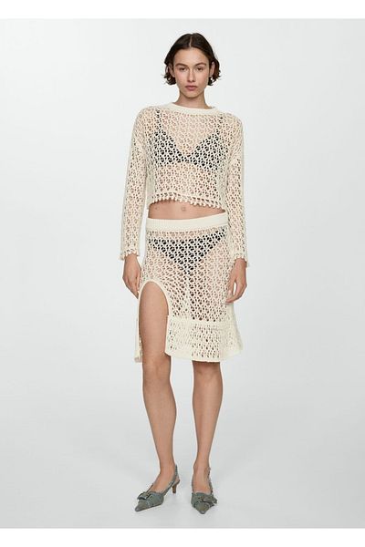 MANGO Woman Crochet Skirt with Slits