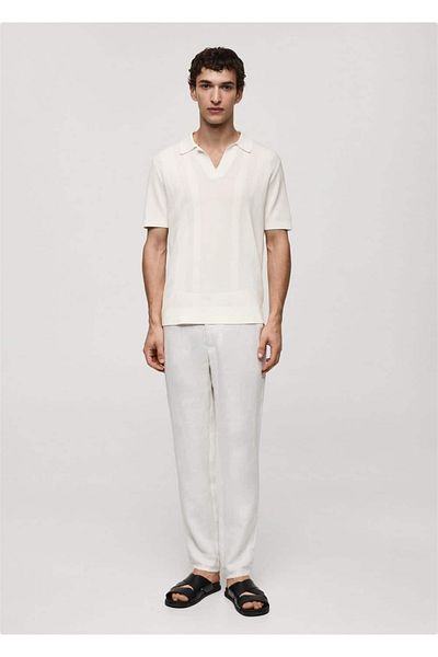 MANGO Man Geripptes Strick-Poloshirt