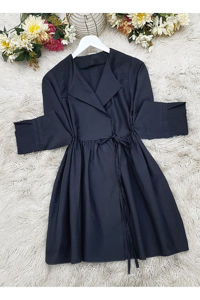 Modamorfo Side Lace Kimono with Slit Detail - Navy