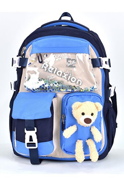 Relaxion Escool Rucsac de școală Relaxion Lux 1462-ALBASTRU CU URȘUL
