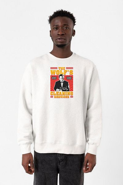 Tshirthane Pulp Fiction The Wolf's Cleaning Services Λευκό ανδρικό φούτερ 2ip