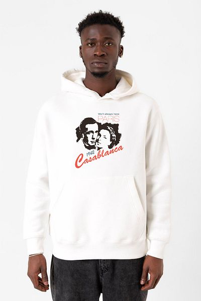Tshirthane Casablanca Θα έχουμε πάντα λευκό ανδρικό φούτερ με κουκούλα 3 ip