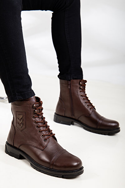 Mehmet Baran Erkek Hakiki Deri Kahverengi Postal Bot