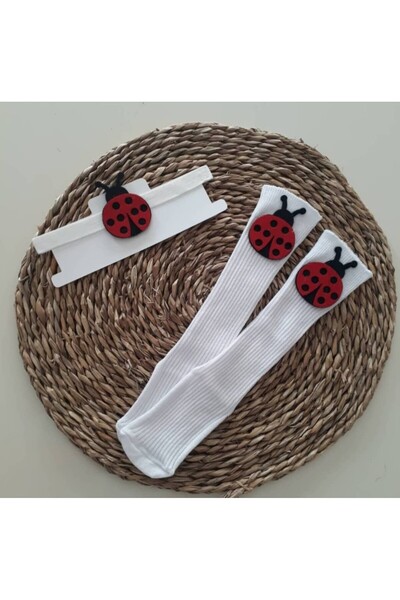 MARS BABY Baby Girl Red Ladybug Figured Bandana and White Socks Set