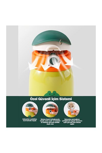 Vagonlife Cs 8098 Cute Sounding Steel Thermos Children's Water Bottle with Straw and Hanger