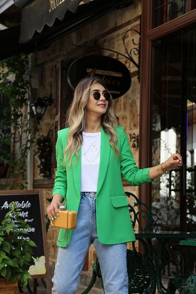 bytugcekaya Ανοιχτό πράσινο μανίκι με λεπτομέρεια Blazer