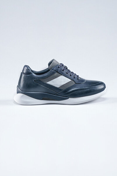 2043 199 Lacivert Hakiki Deri Erkek Sneaker Ayakkabı