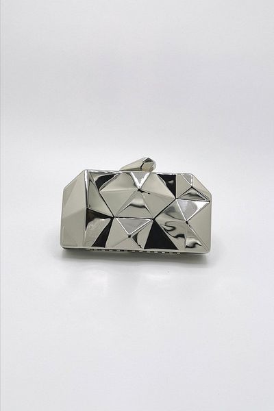 NAZART Geantă de seară pentru femei, metal argintiu 921