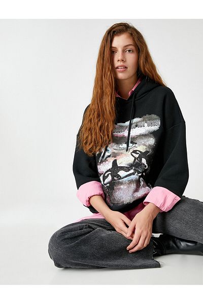 Koton Printed Hooded Sweatshirt