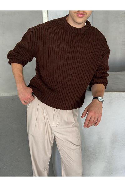 HYMAN Оребрен мъжки плетен пуловер oversize