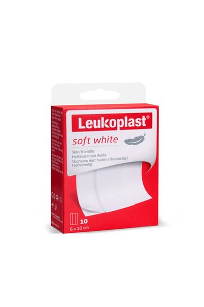 Leukoplast إسعافات أولية بيضاء ناعمة مقاس 6 × 10 سم 10 قطع
