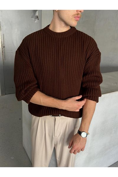 HYMAN Оребрен мъжки плетен пуловер oversize