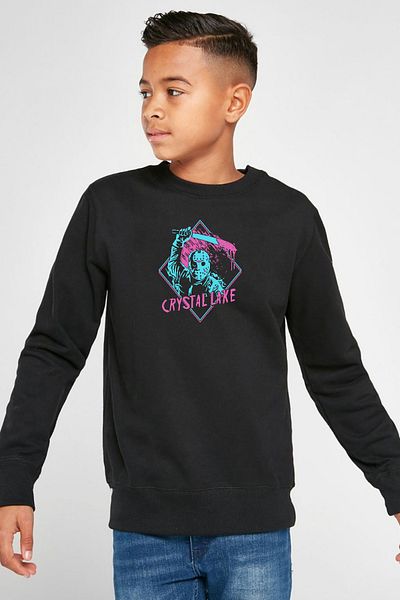 Tshirthane Детски суитшърт 2ip с надпис „Петък 13-ти Кристъл Лейк“ в черно