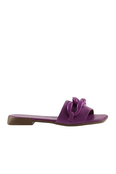 Bueno Shoes Λιλά Δερμάτινες Γυναικείες Παντόφλες - Flat Design 01wu1815