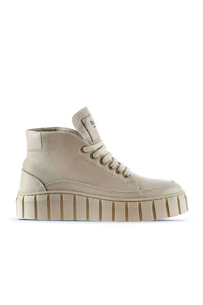 Bueno Shoes Μπεζ Flotter Δερμάτινα Γυναικεία Αθλητικά Μποτάκια 01wt3400