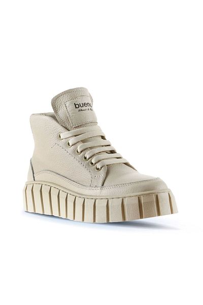 Bueno Shoes Μπεζ Flotter Δερμάτινα Γυναικεία Αθλητικά Μποτάκια 01wt3400