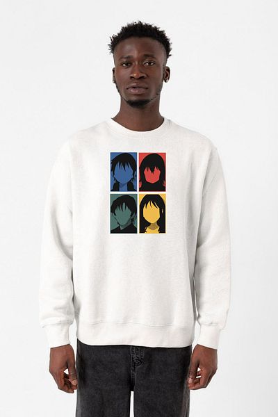 Tshirthane Erased Anime - Λευκό ανδρικό φούτερ, μίνιμαλ σχέδιο όλων των χαρακτήρων