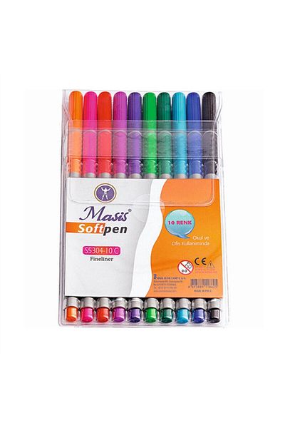 Masis Fineliner Softpen Pen 10 Colors PVC S5304-10c