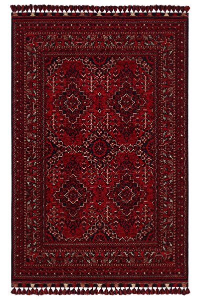 Eko Halı Buhari Bhr 05 Red Afgan Yağcıbedir Desenli Hav Toz Vermez Yıkanabili...