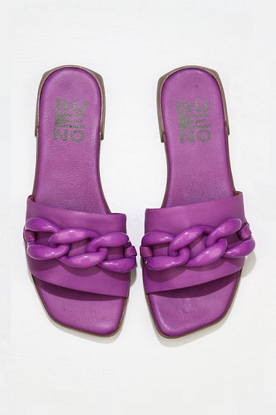 Bueno Shoes Λιλά Δερμάτινες Γυναικείες Παντόφλες - Flat Design 01wu1815