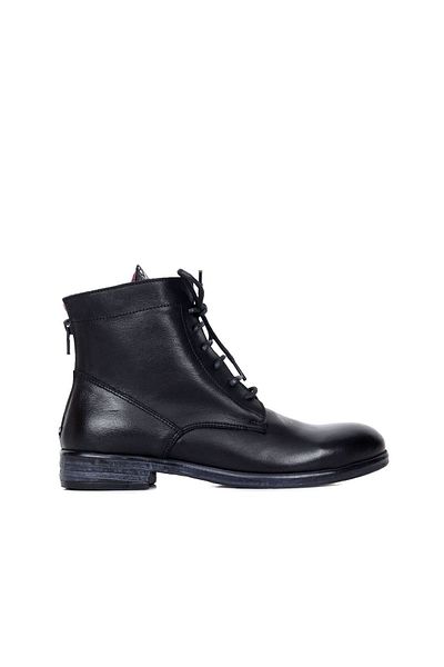 Bueno Shoes Γυναικείες Μαύρες Δερμάτινες Flat Μπότες - 01wr4600