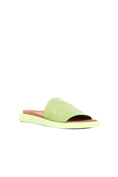 Bueno Shoes Πράσινες Δερμάτινες Γυναικείες Παντόφλες - Flat Design 01wq9103