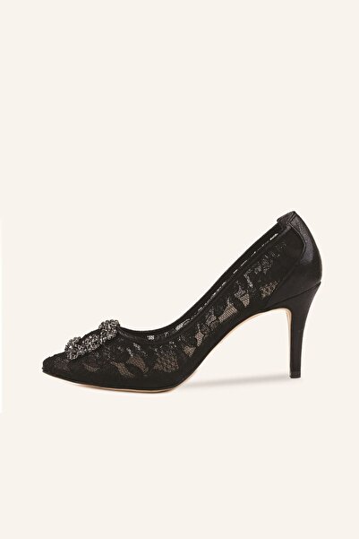 MARCATELLI Black Lace Buckle Heeled Shoes