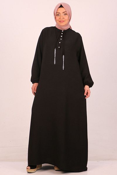 Eslina 42010 Plus Size Linen Airobin Buttoned Dress-black