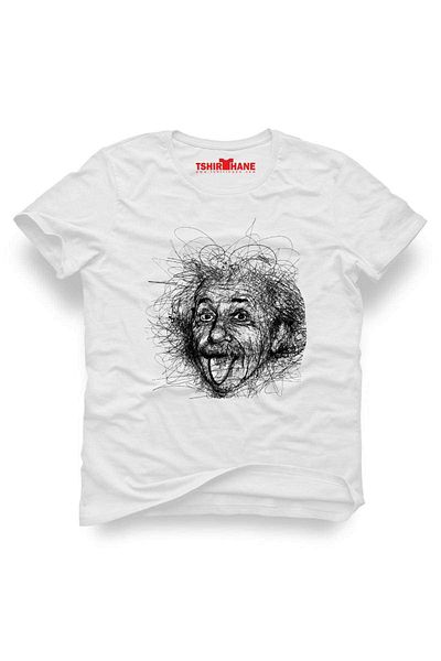 Tshirthane Ανδρικό λευκό μπλουζάκι με στάμπα Einstein