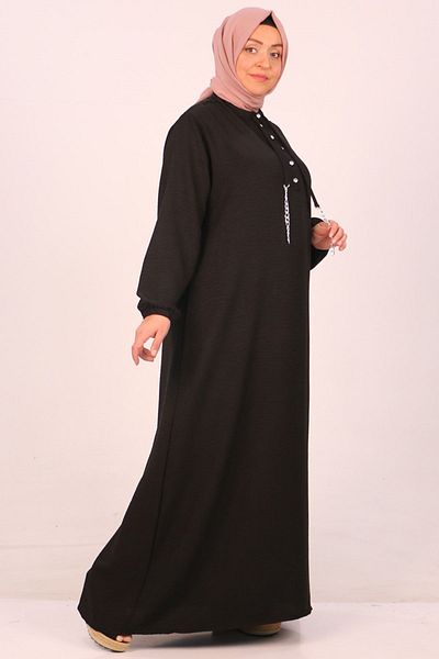Eslina 42010 Plus Size Linen Airobin Buttoned Dress-black
