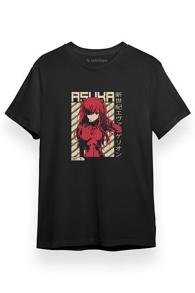 Tshirthane Ανδρικό μπλουζάκι Neon Genesis Evangelion Asuka Μαύρο κοντομάνικο