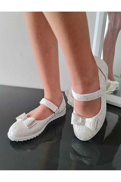 Lasirius White Girl's Wedding Shoes Ballerinas