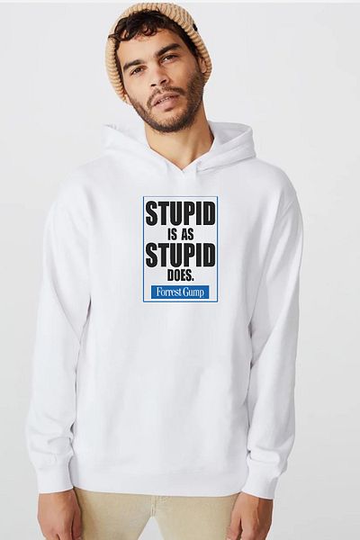 Tshirthane Forrest Gump Stupid Is As Stupid Does Λευκό ανδρικό φούτερ με κουκούλα 3 ιπτάμενων