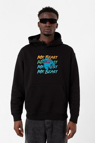 Tshirthane Мъжки суитшърт с качулка Mr Beast Lettern, черен, 3ip