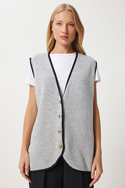 Lovelyİstanbul Gray Knitwear Vest - Buttoned, Lus0022