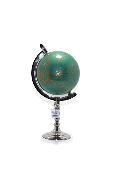 yesıl sarmasık 35 Decorative World Globe Glossy Nickel Pedestal Map