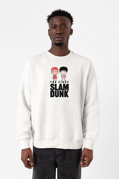 Tshirthane Slam Dunk First Slam Dunk Λευκό ανδρικό φούτερ με 2 κορδόνια