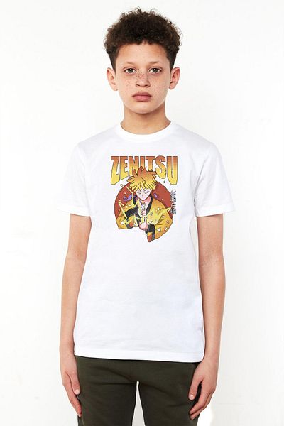 Tshirthane Demon Slayer Anime Zenitsu Poster Alb pentru copii Bicicletă Tricou