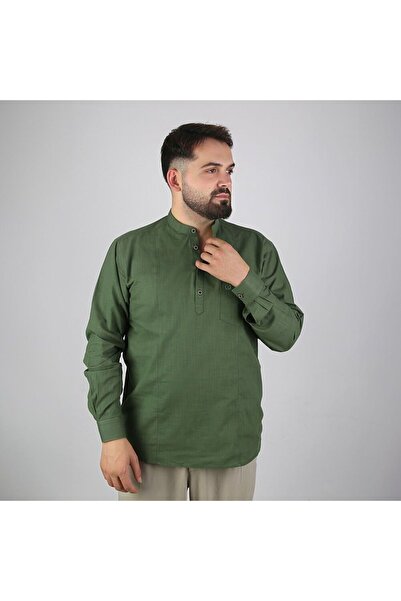 İkranur Риза с висока яка, с външен вид на лен, не се изпотява, 100% памук, с...