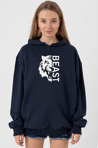 Tshirthane Mr Beast Half Face Navy Blue Women's 3ip Hoodie