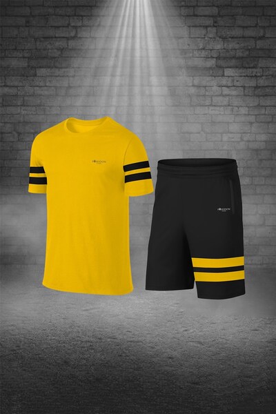 POSEIDON STORM Men's over Size Yellow Dri-Fit T-Shirt and Shorts Set - Round Neck, Short Sleeve