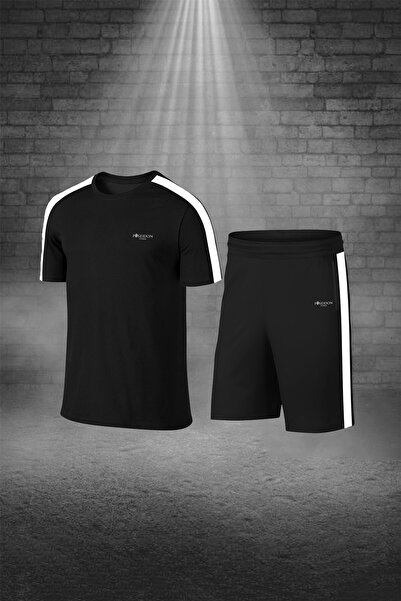 POSEIDON STORM Over Size Erkek Siyah Dri-Fit Baskısız Yuvarlak Yaka Kısa Kol Tişört Şort Alt Üst Takımı (4XL -10XL