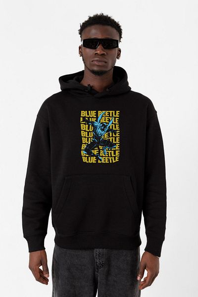 Tshirthane Мъжки суитшърт с качулка Blue Beetle Lettern, черен, 3ip
