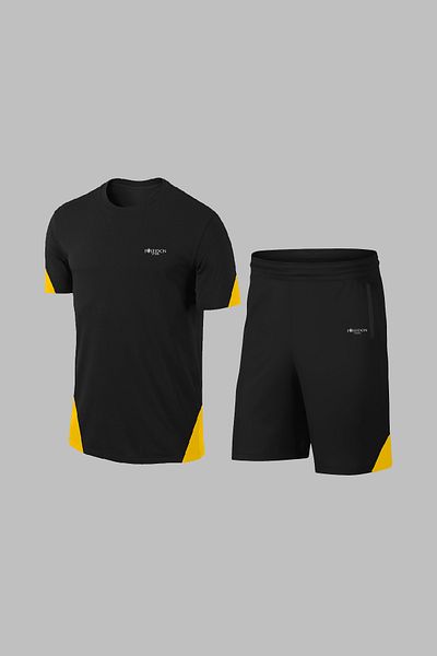 POSEIDON STORM Ανδρικό μαύρο ύφασμα Dri-Fit Over Size για αθλητικά άνετο κοντομάνικο μπλουζάκι με τσέπες σορτς δύο τεμαχίων (4XL-1